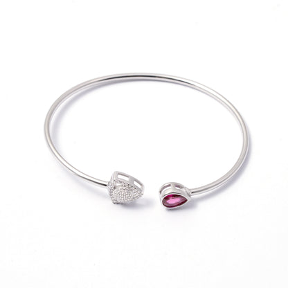 Garnet & Diamond-Style Open Cuff kada 925 sterling silver