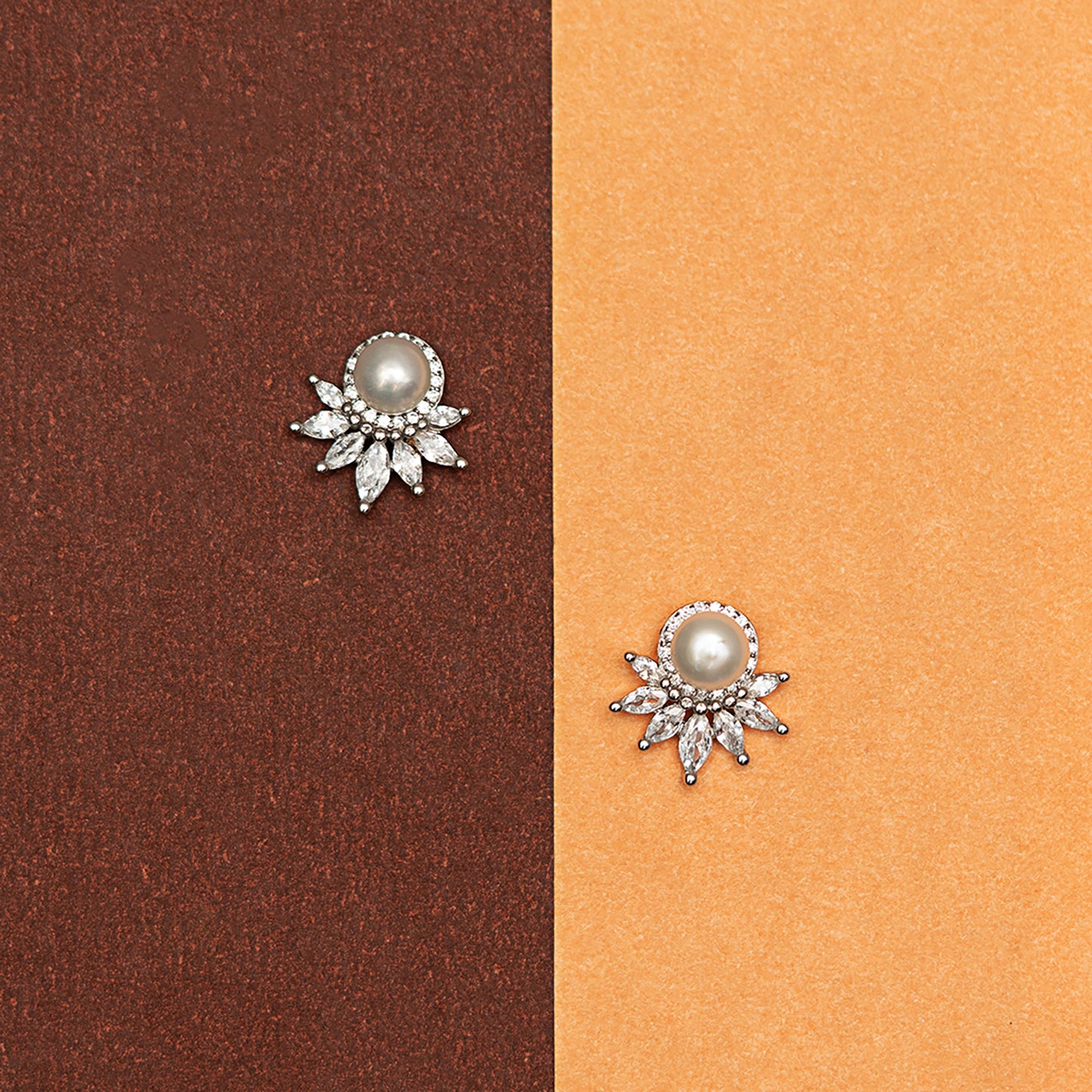 Celestial Pearl & Marquise Cluster Stud Earrings 925 sterling silver