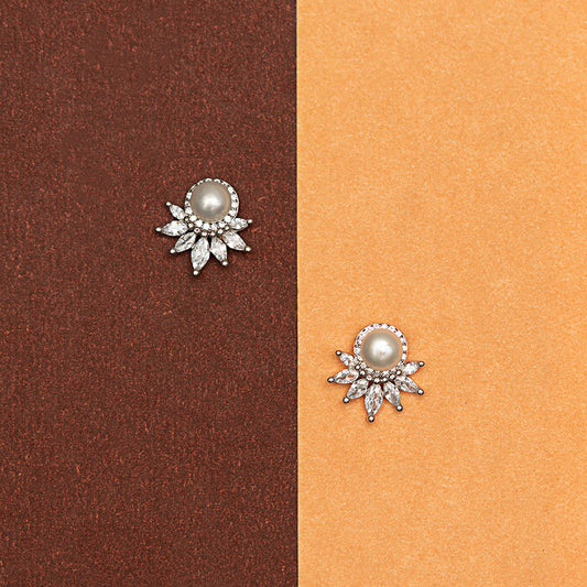 Celestial Pearl & Marquise Cluster Stud Earrings 925 sterling silver
