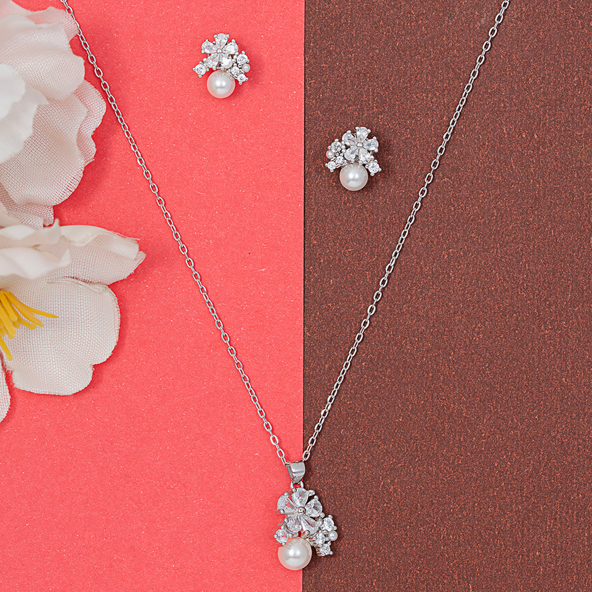 Blossom charm Pearl pendant Set 925 sterling silver