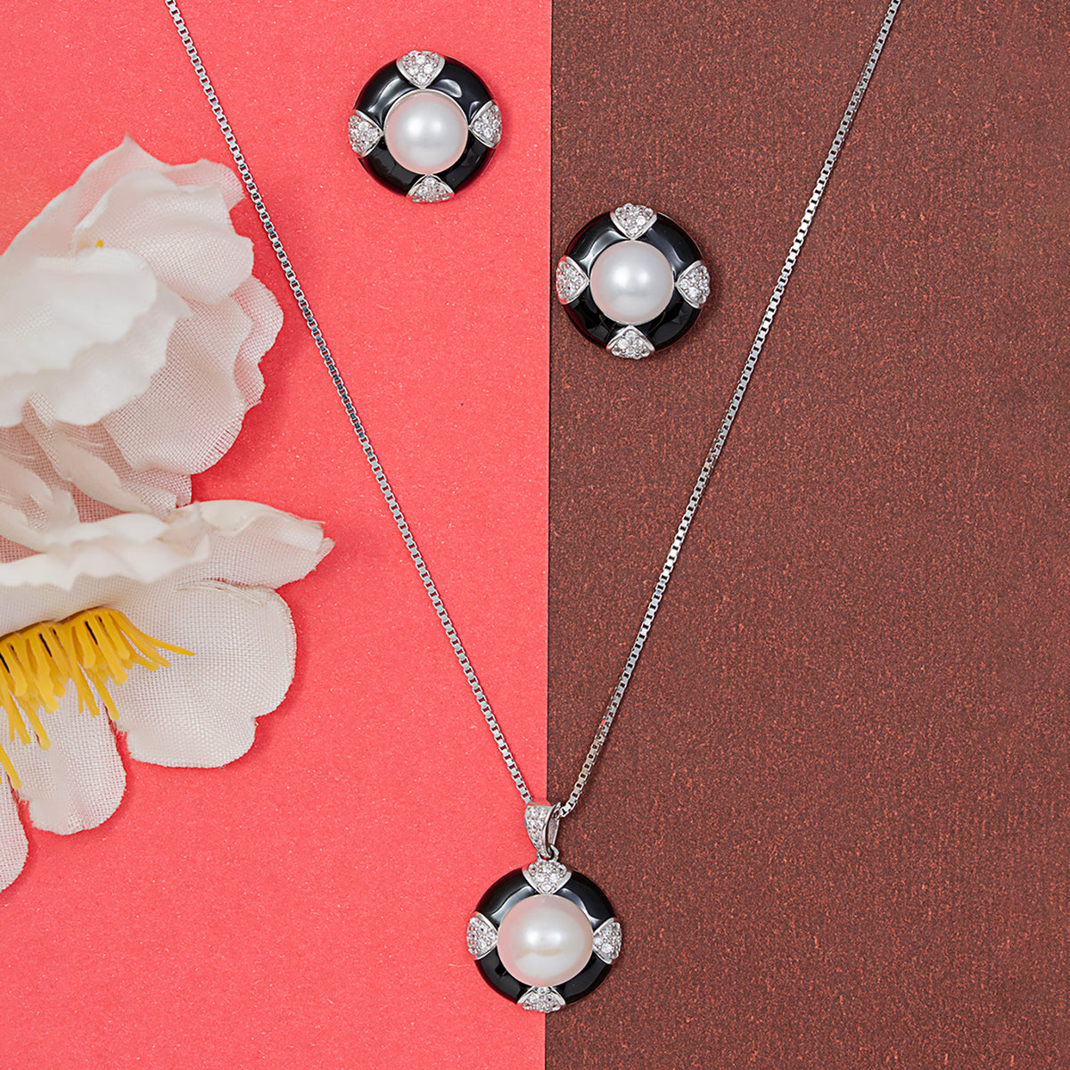 Classic Noir Pearl pendant Set 925 sterling silver