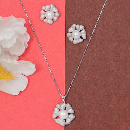 Graceful Petal Pearl pendant Set 925 sterling silver