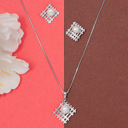 Modern Grid Pearl pendant Set 925 sterling silver