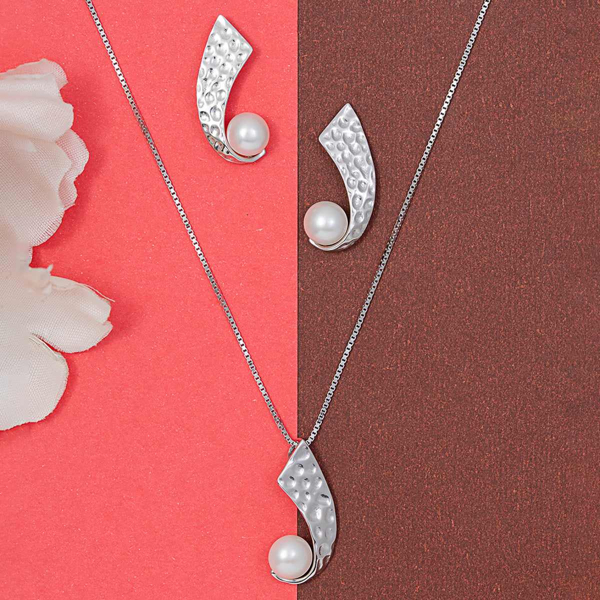 Contemporary Curve Pearl pendant Set 925 sterling silver