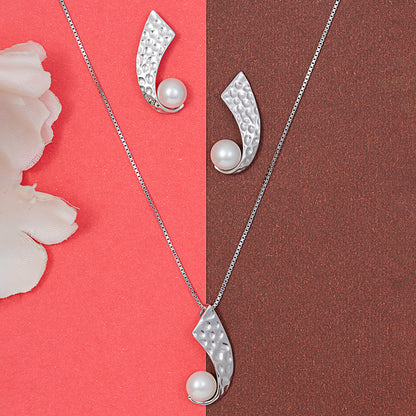 Contemporary Curve Pearl pendant Set 925 sterling silver