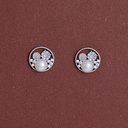 Modern Pearl Solitare Stud Earrings 925 sterling silver
