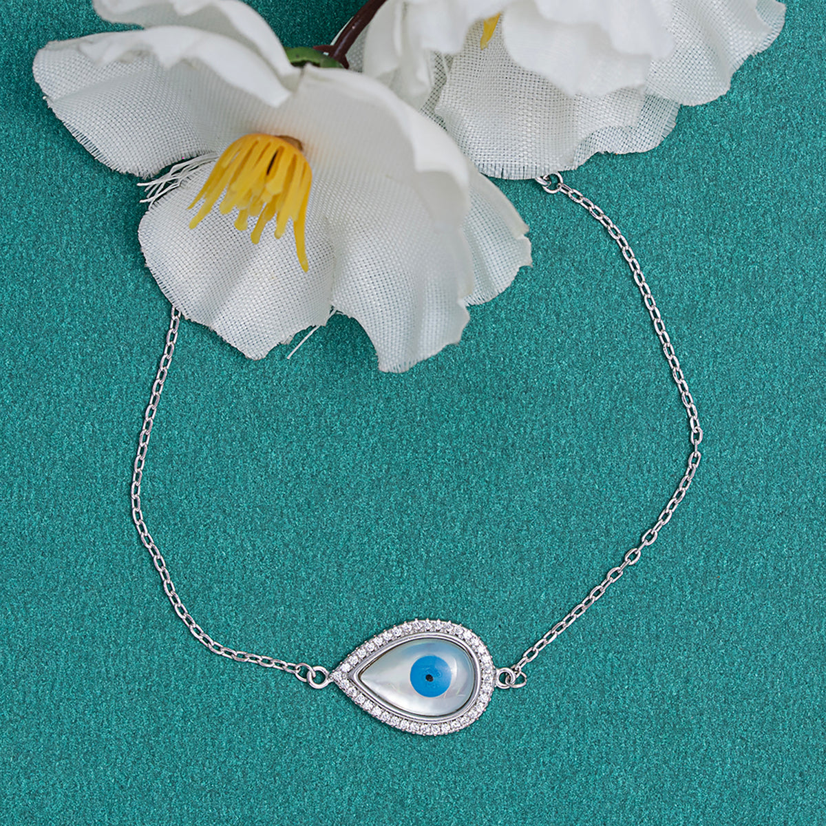 Mother of Pearl & Pavé Evil Eye Bracelet 925 sterling silver