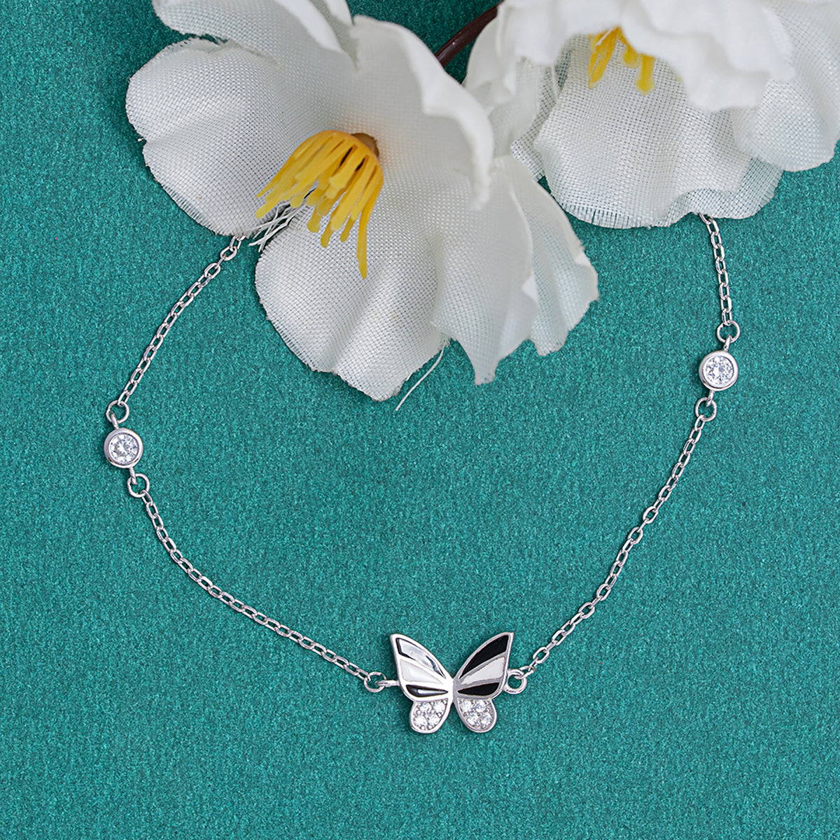Black & White Butterfly Station Bracelet 925 sterling silver