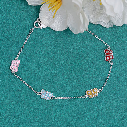 Enamel Floral Charm Bracelet 925 sterling silver