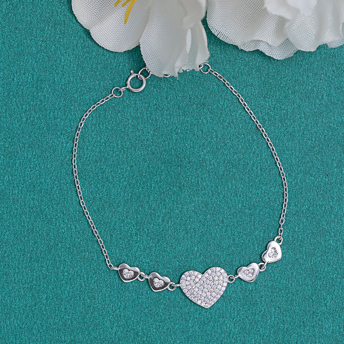 Heart charm pave bracelet 925 sterling silver
