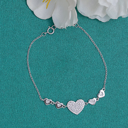 Heart charm pave bracelet 925 sterling silver