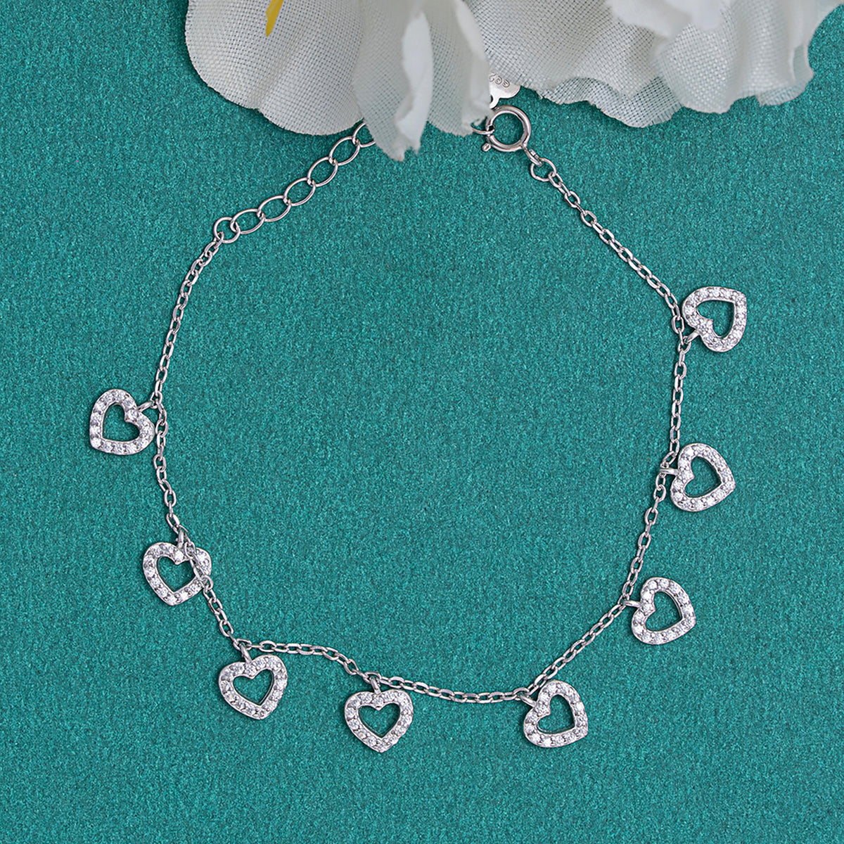 Multi-Heart Pavé Charm Bracelet 925 sterling silver