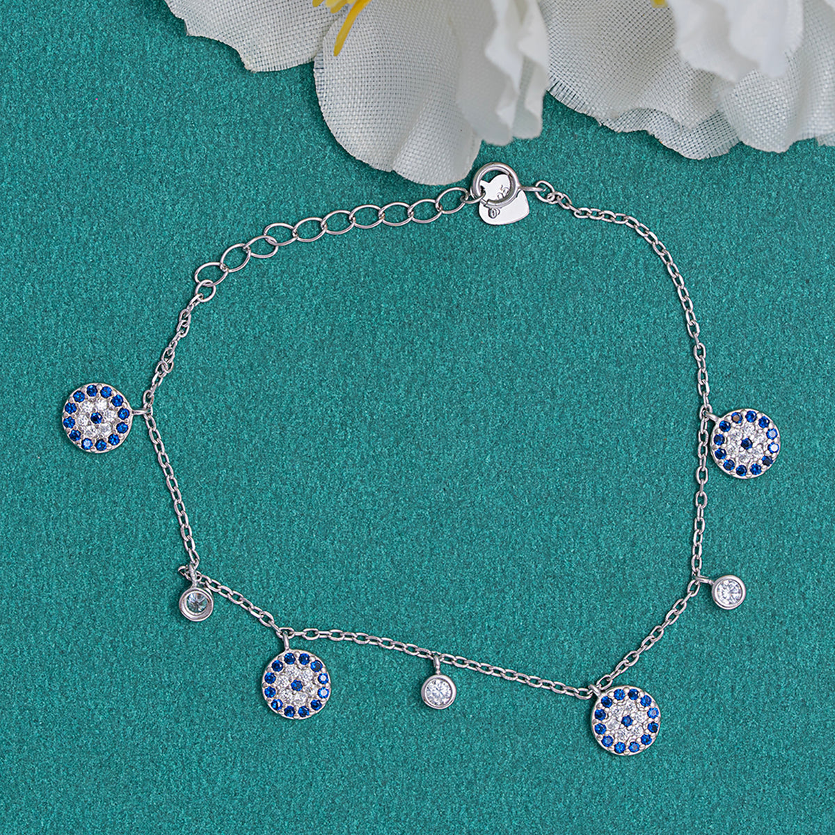 Blue evil eye charm bracelet 925 sterling silver