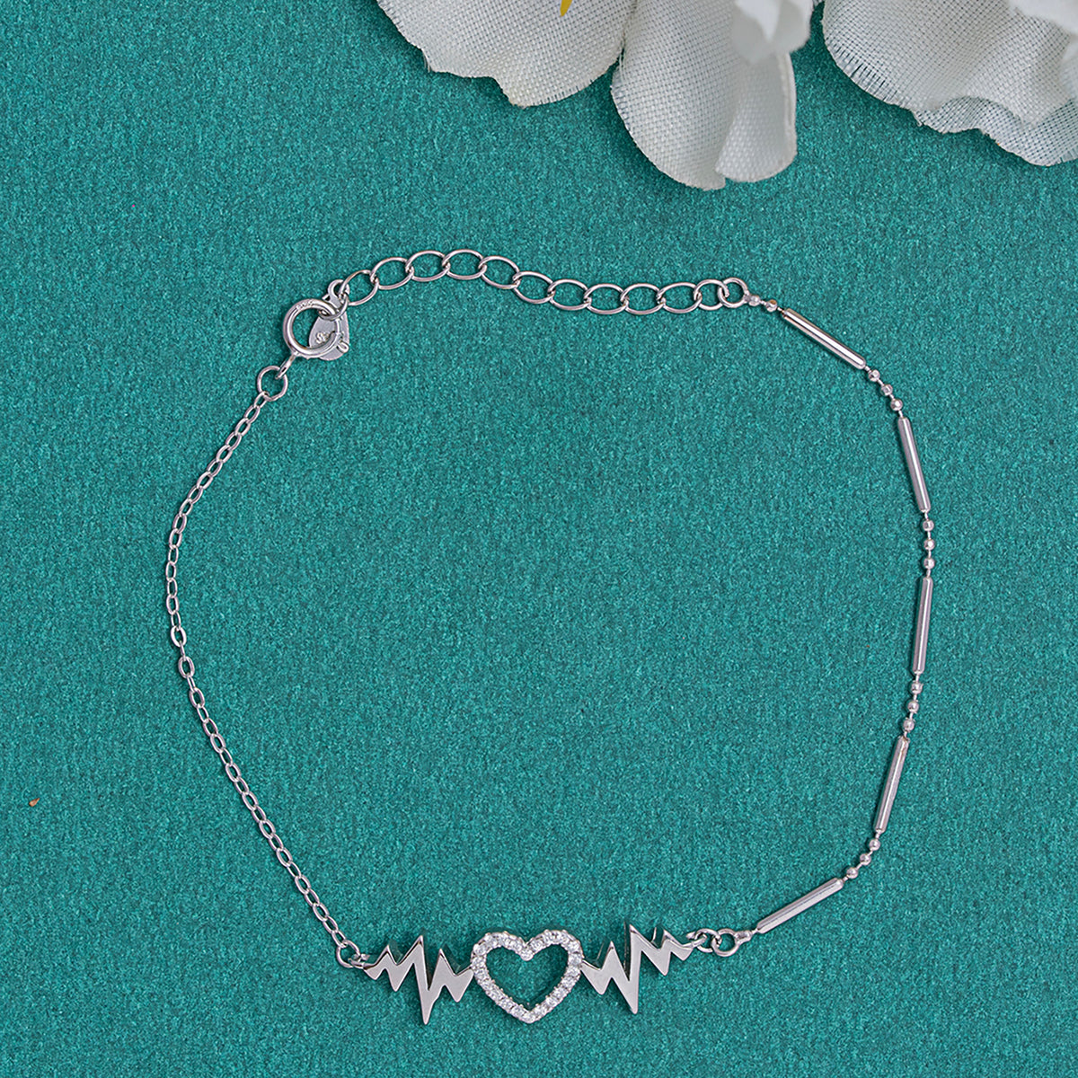 Heartbeat & Pavé Heart Station Bracelet 925 sterling silver
