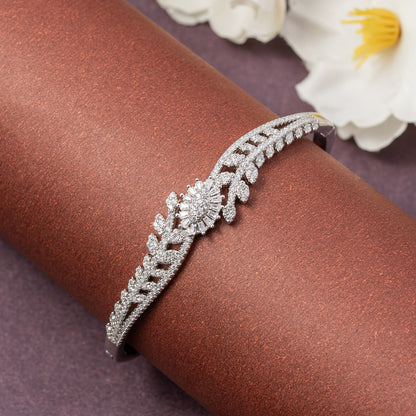 Floral Radiance Diamond style kada 925 sterling silver