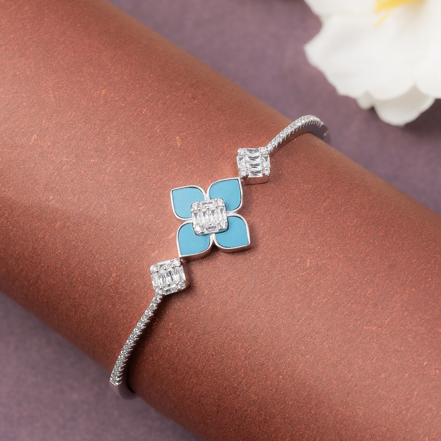 Turquoise Clover Crystal Cuff kada 925 sterling silver