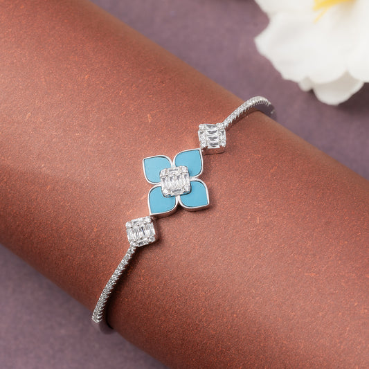 Turquoise Clover Crystal Cuff kada 925 sterling silver