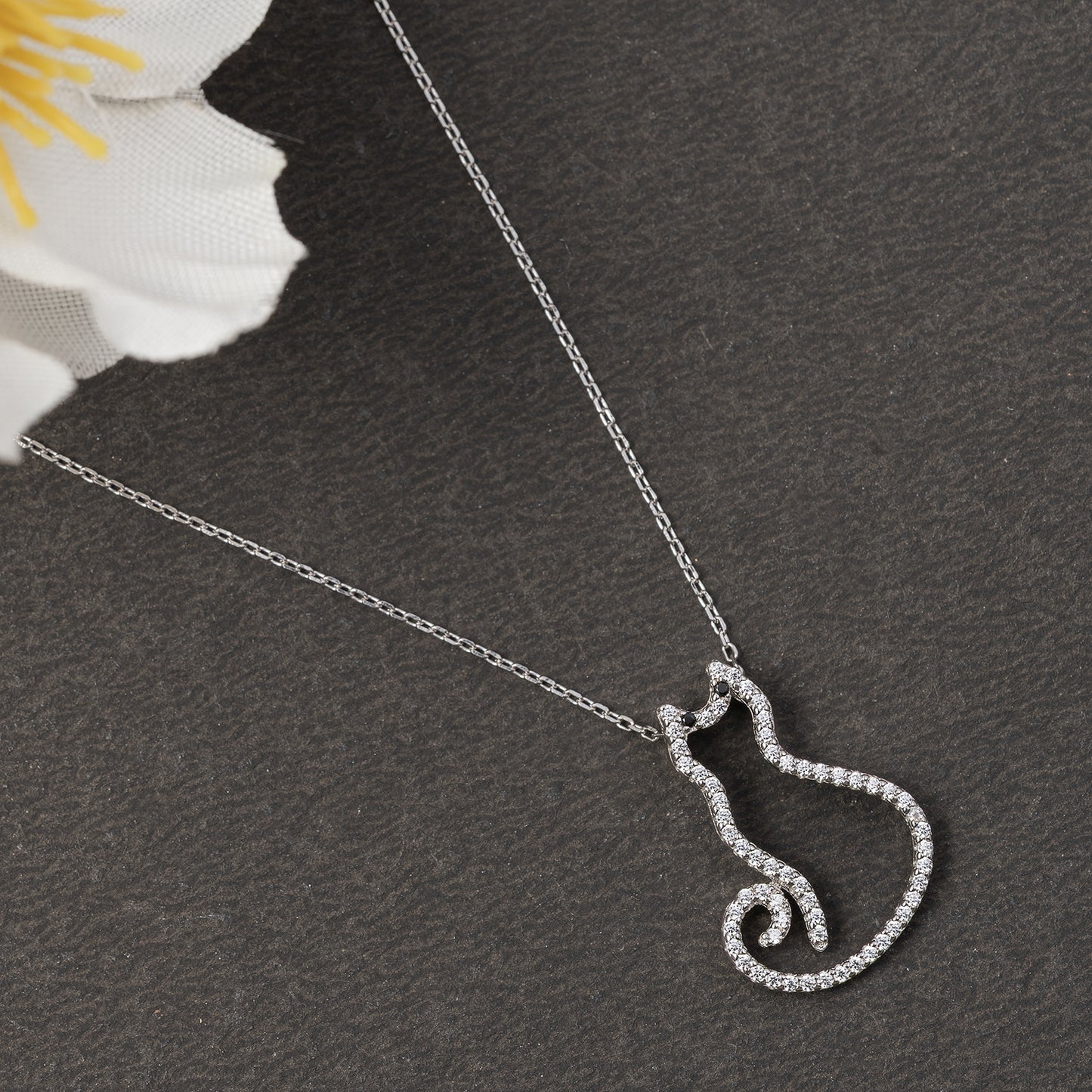 Cat Silhouette 925 sterling silver  chain Pendant