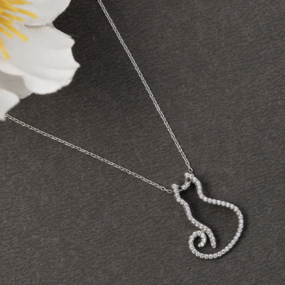 Cat Silhouette 925 sterling silver  chain Pendant