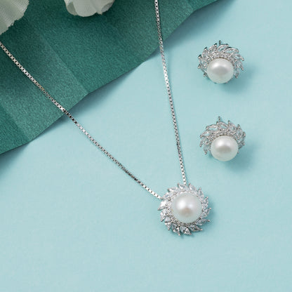 Radiant Pearl Halo pendant Set 925 sterling silver