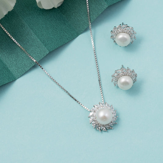 Radiant Pearl Halo pendant Set 925 sterling silver