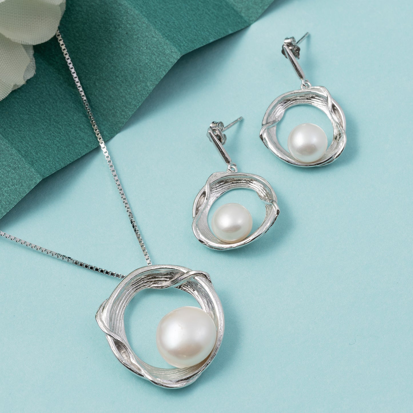 Modern Pearl pendant Set 925 sterling silver