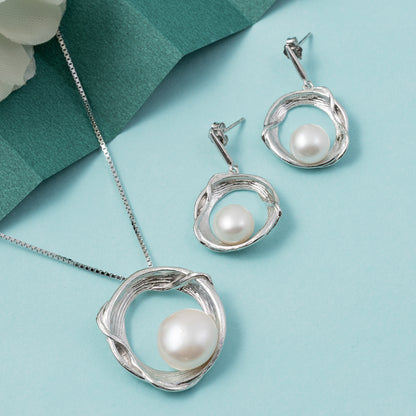 Modern Pearl pendant Set 925 sterling silver