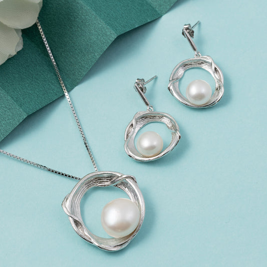 Modern Pearl pendant Set 925 sterling silver