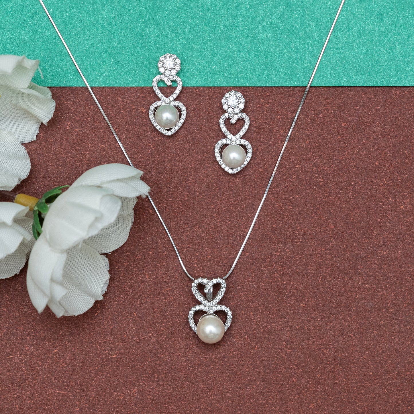 Heart  pearl Set 925 sterling silver