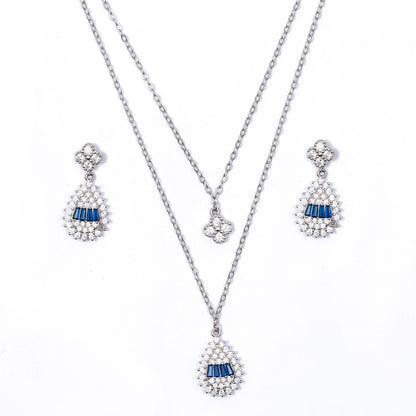Royal Blue Radiance Layered pendant Set 925 sterling silver