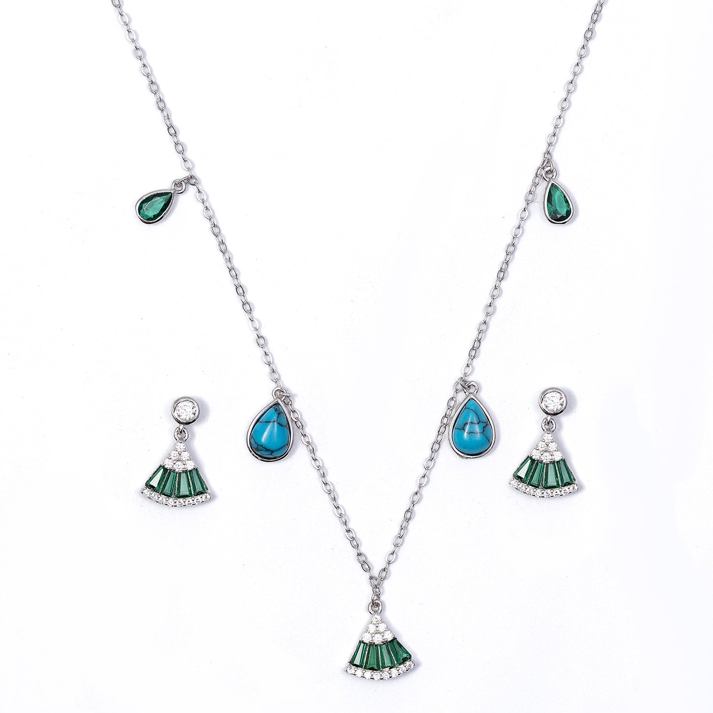 Emerald & Turquoise pendant Set 925 sterling silver