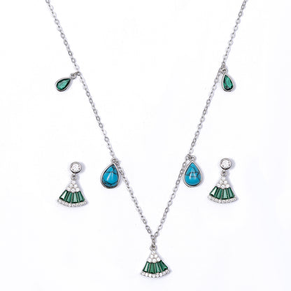 Emerald & Turquoise pendant Set 925 sterling silver