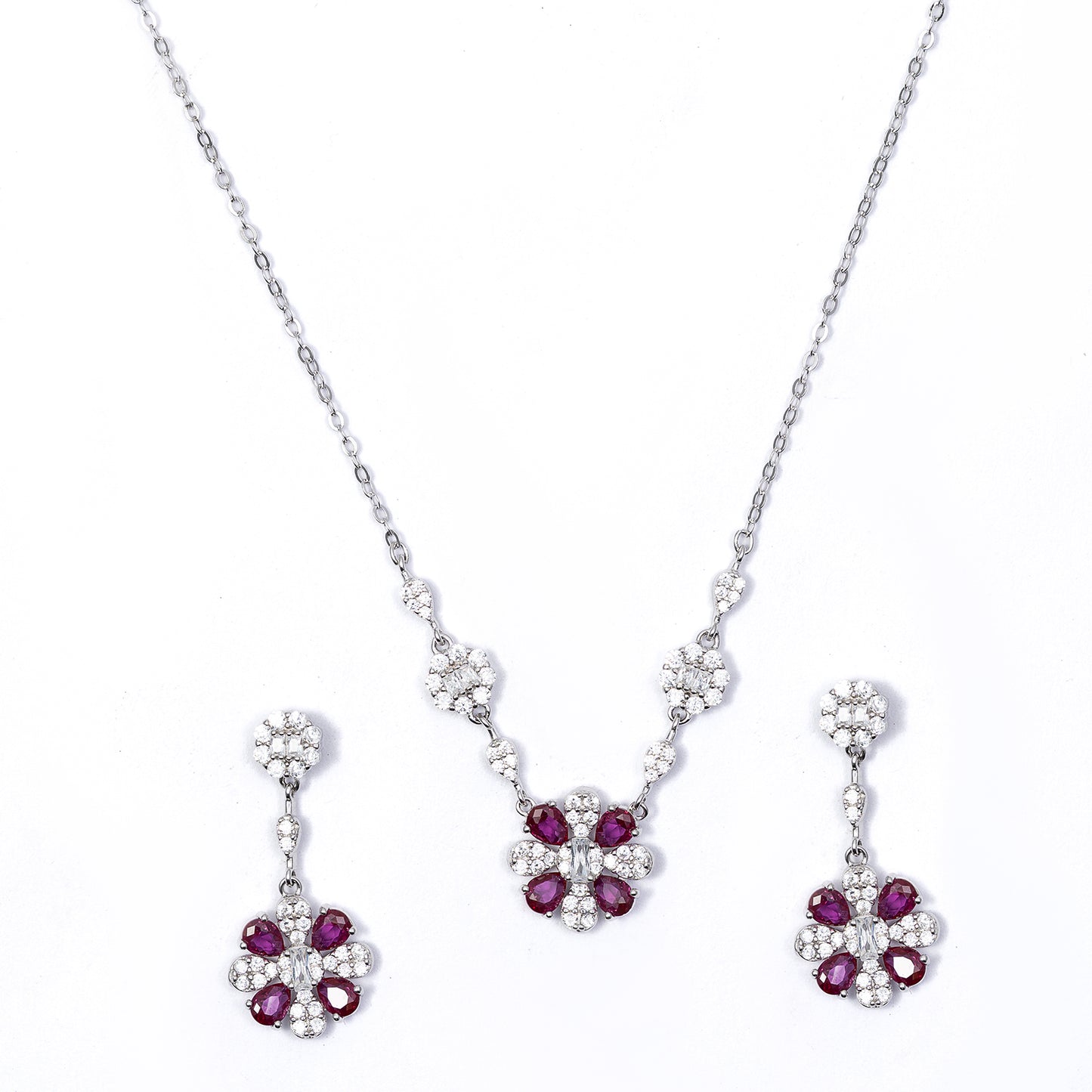 Ruby Blossom Sparkle pendant Set 925 sterling silver