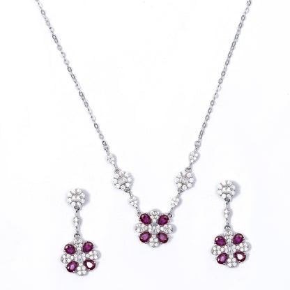 Ruby Blossom Sparkle pendant Set 925 sterling silver