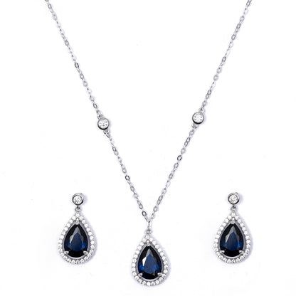 blue Sapphire Teardrop pendant Set 925 sterling silver