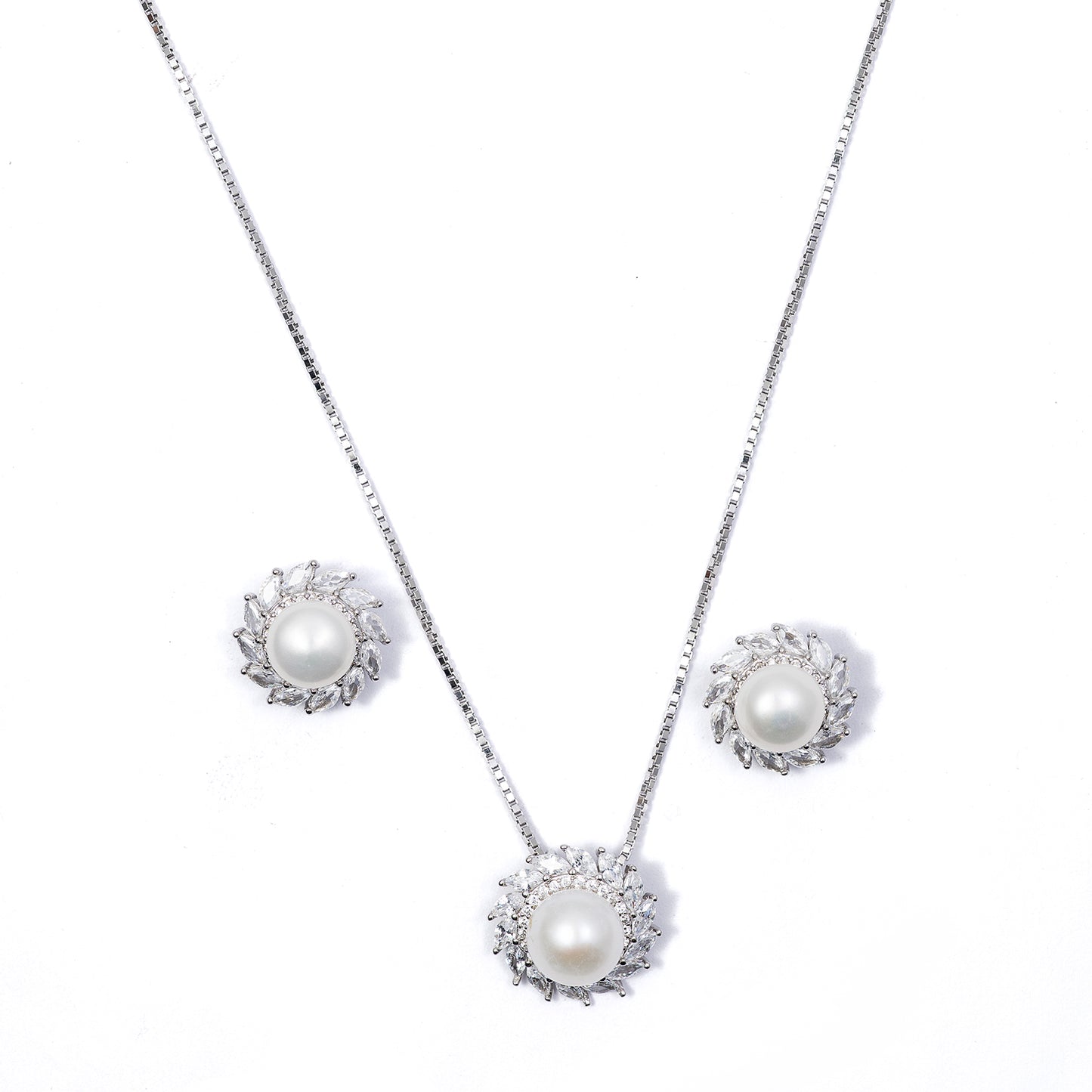 Radiant Pearl Halo pendant Set 925 sterling silver