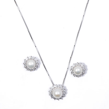 Radiant Pearl Halo pendant Set 925 sterling silver