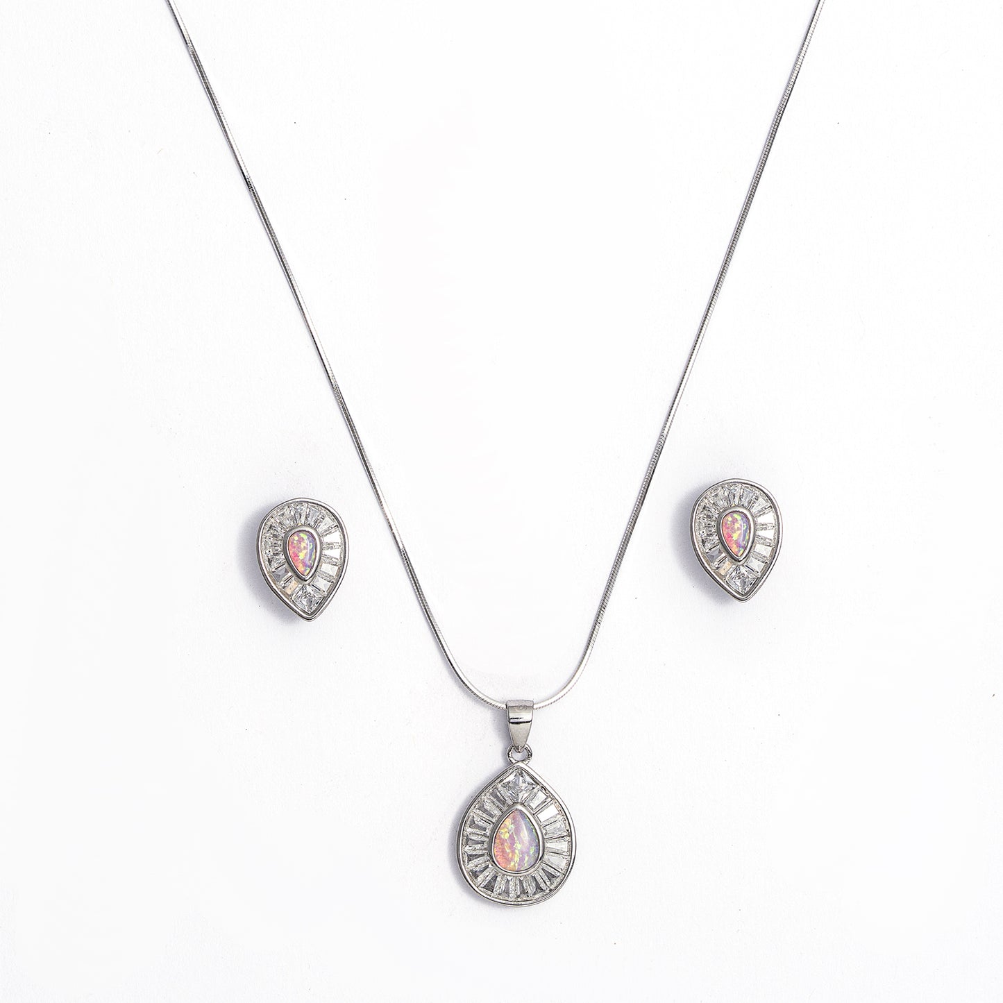 Blush Opal Teardrop pendant Set 925 sterling silver