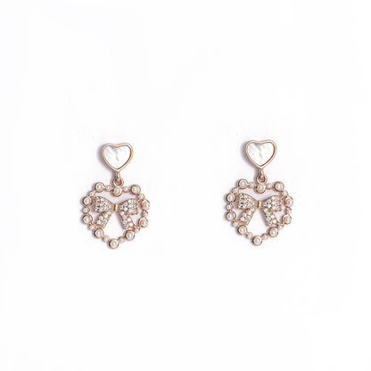 Heart & Bow Drop Earrings 925 sterling silver