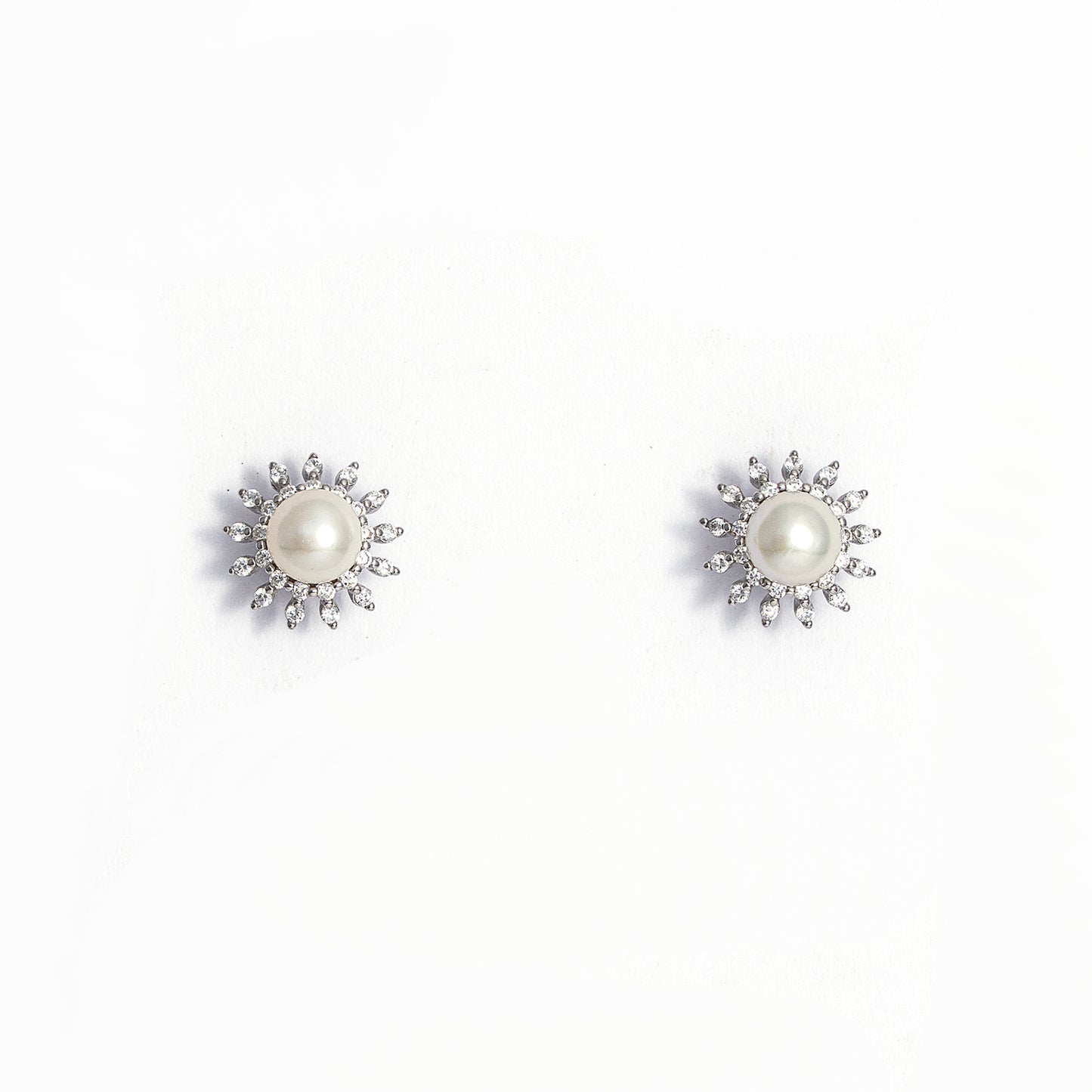 Pearl Sunburst Stud Earrings 925 sterling silver