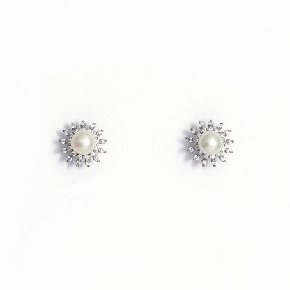 Pearl Sunburst Stud Earrings 925 sterling silver