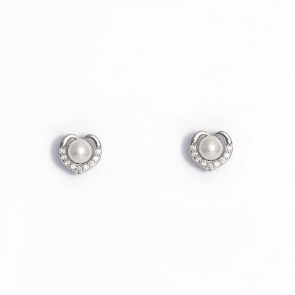 Pearl Heart Stud Earrings 925 sterling silver