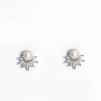 Celestial Pearl & Marquise Cluster Stud Earrings 925 sterling silver