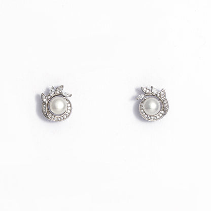 Pearl Leaf Stud Earrings 925 sterling silver