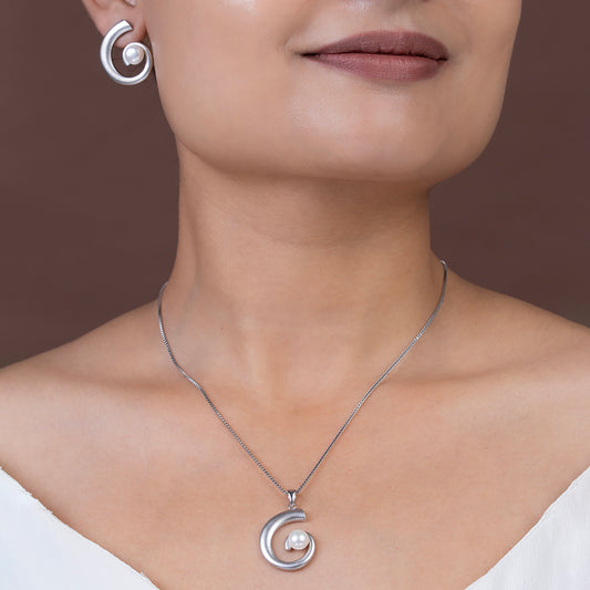 Spiral Pearl pendant Set 925 sterling silver