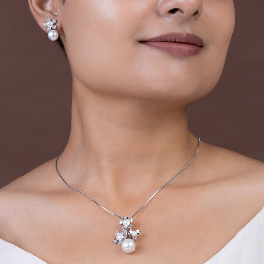 Spring Floral Pearl pendant Set 925 sterling silver