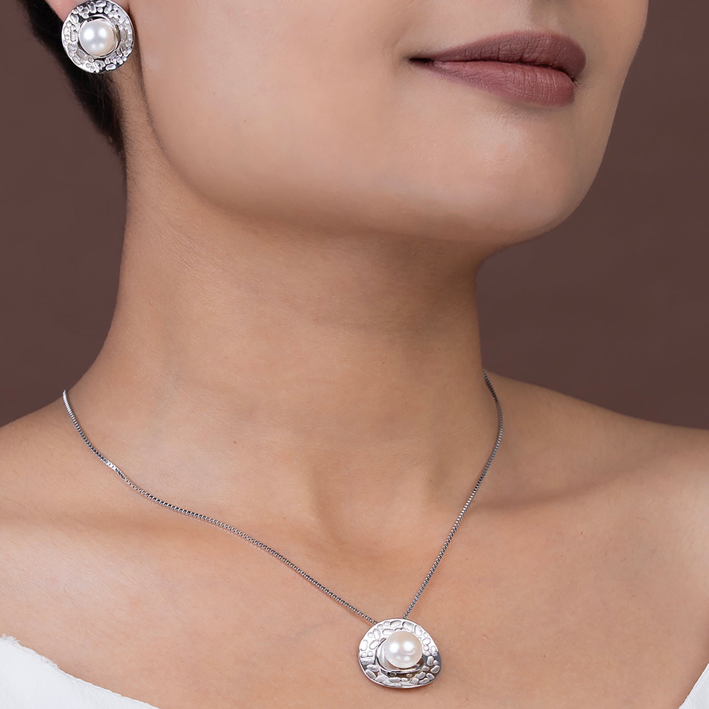 Moon Crater Pearl pendant Set 925 sterling silver