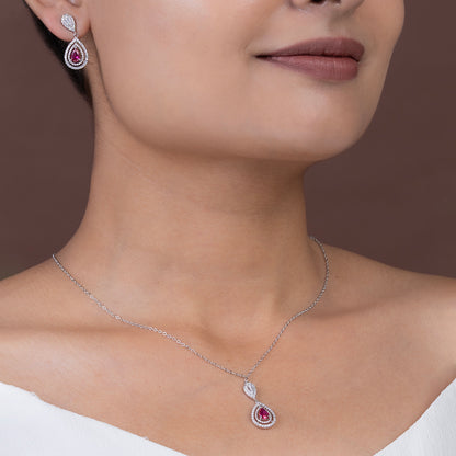 Halo Ruby & Pear-Cut SET 925 sterling silver