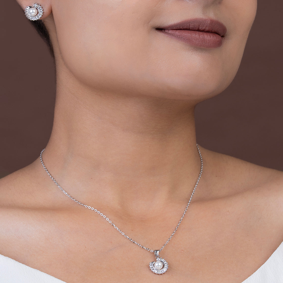 Celestial Pearl & Baguette pendant Set 925 sterling silver