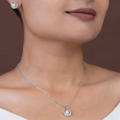 Celestial Pearl & Baguette pendant Set 925 sterling silver